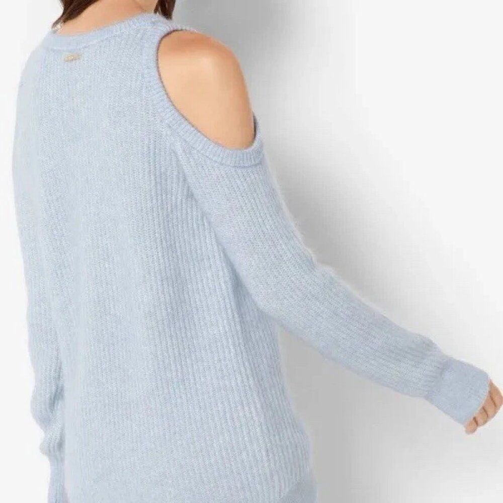 Michael Kors Wool-Blend Peekaboo Cold Shoulder Asymmetrical Hem Soft Sweater S